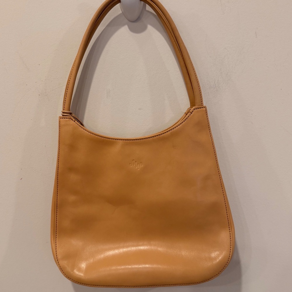 Vintage Monsac Original Tan Italian Leather Shoulder  Hobo Purse Minimalist Y2K